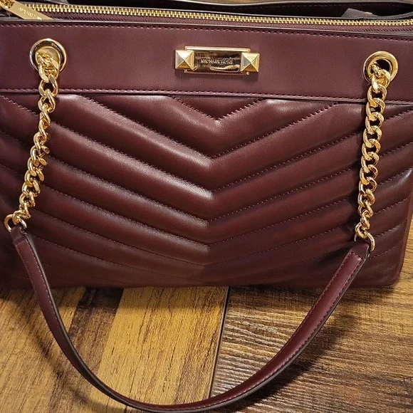 Michael Kors Whitney Tote in Oxblood with Gold Chain - Picture 3 of 11